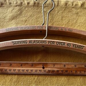 Vintage Wooden Hanger Lot of 2 David Green Fur Anchorage Alaska 1960s ~Rare
